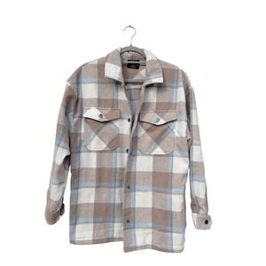 HFX Women's Plaid Shacket‎ Jacket Coat Brown Blue White Size Small